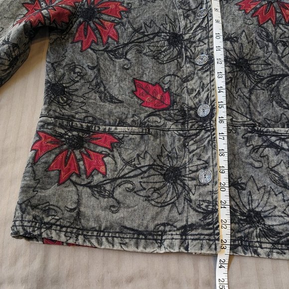 FRENCH LAUNDRY Black Wash Boho Denim Jacket Floral Embroidery - Picture 4 of 10